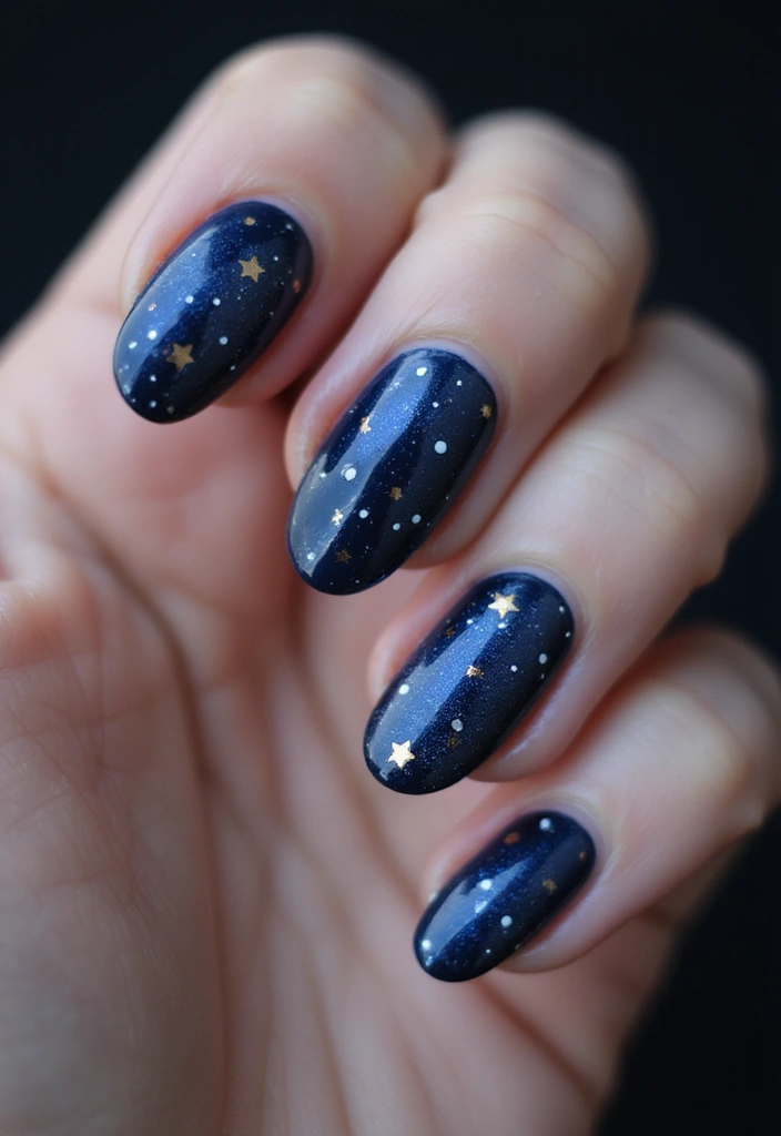 30 Serene Blue Nail Design Ideas for Cool - 12. Mystic Blue Galaxy