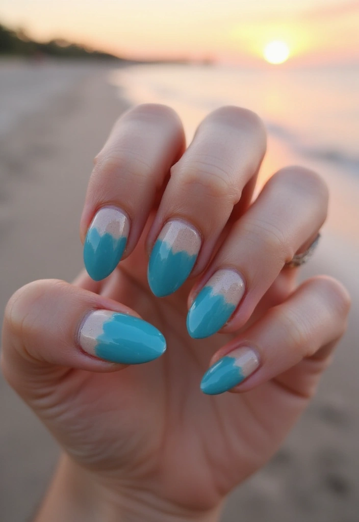 30 Serene Blue Nail Design Ideas for Cool - 13. Coastal Gradient
