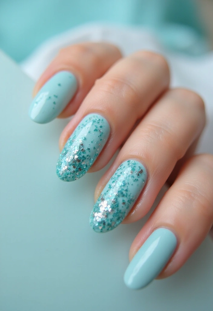 30 Serene Blue Nail Design Ideas for Cool - 14. Aquatic Glitter
