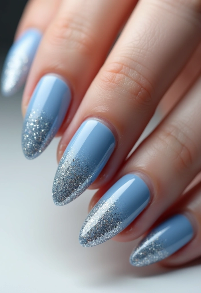 30 Serene Blue Nail Design Ideas for Cool - 17. Blue Glitter Fade