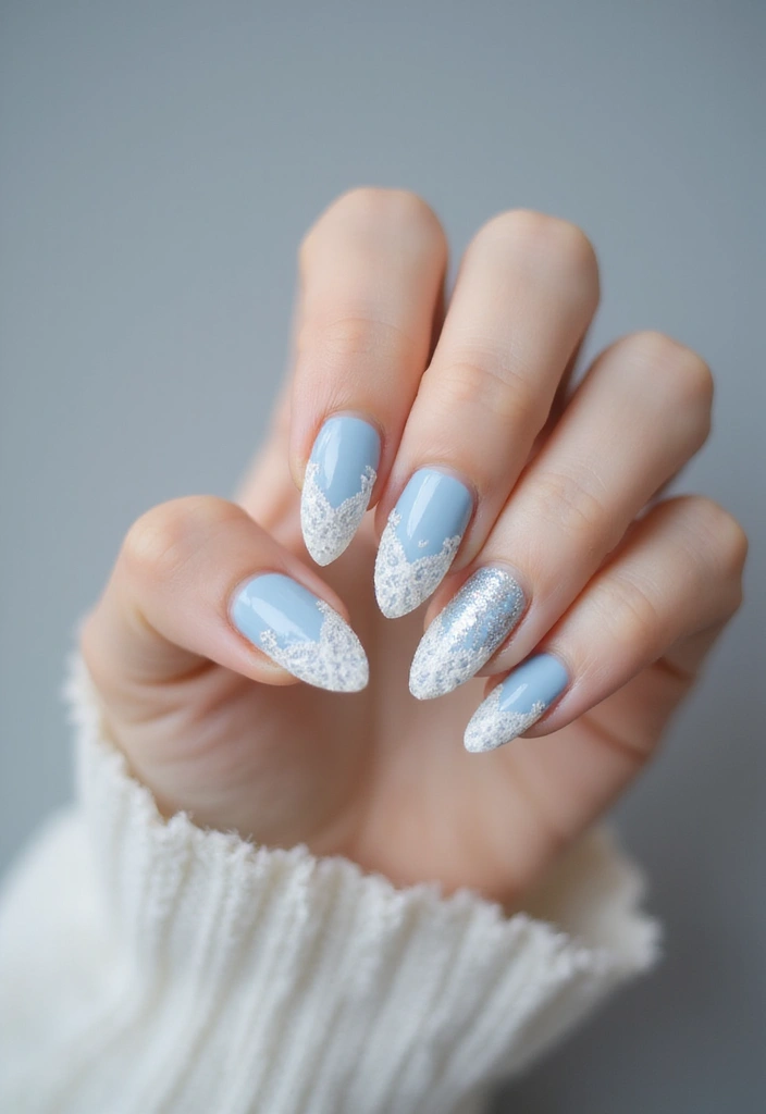 30 Serene Blue Nail Design Ideas for Cool - 18. Blue Lace Detailing