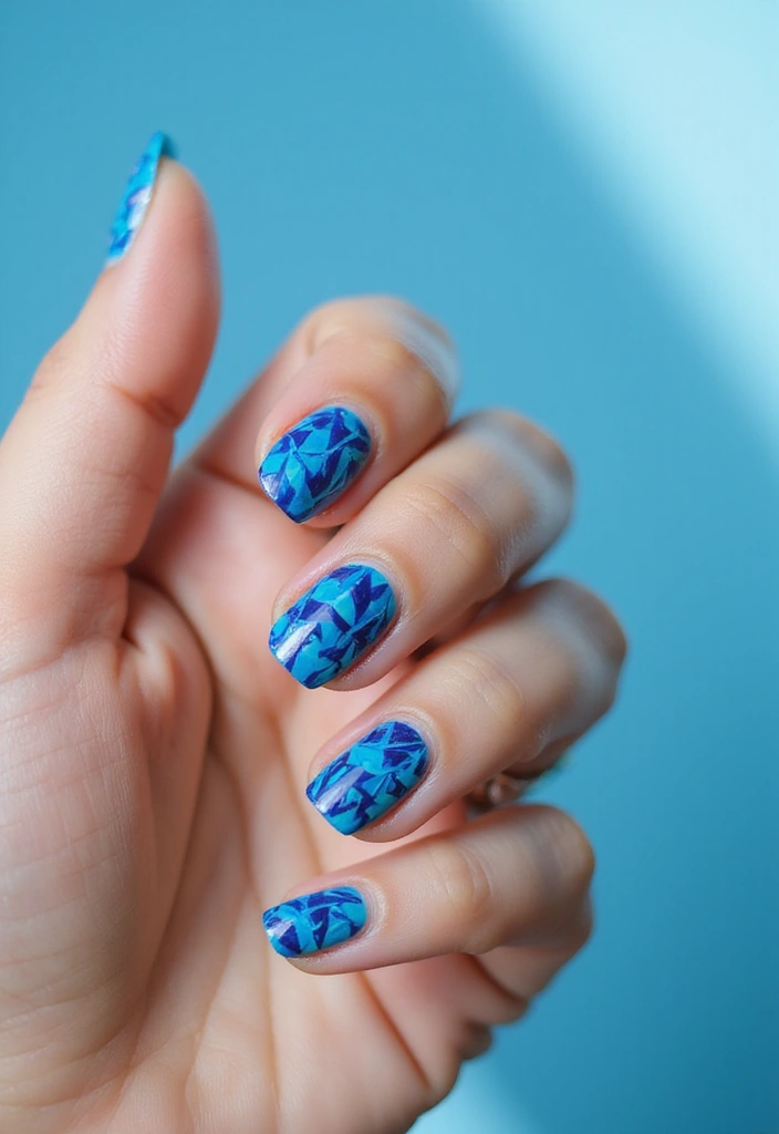 30 Serene Blue Nail Design Ideas for Cool - 19. Blue Tribal Patterns