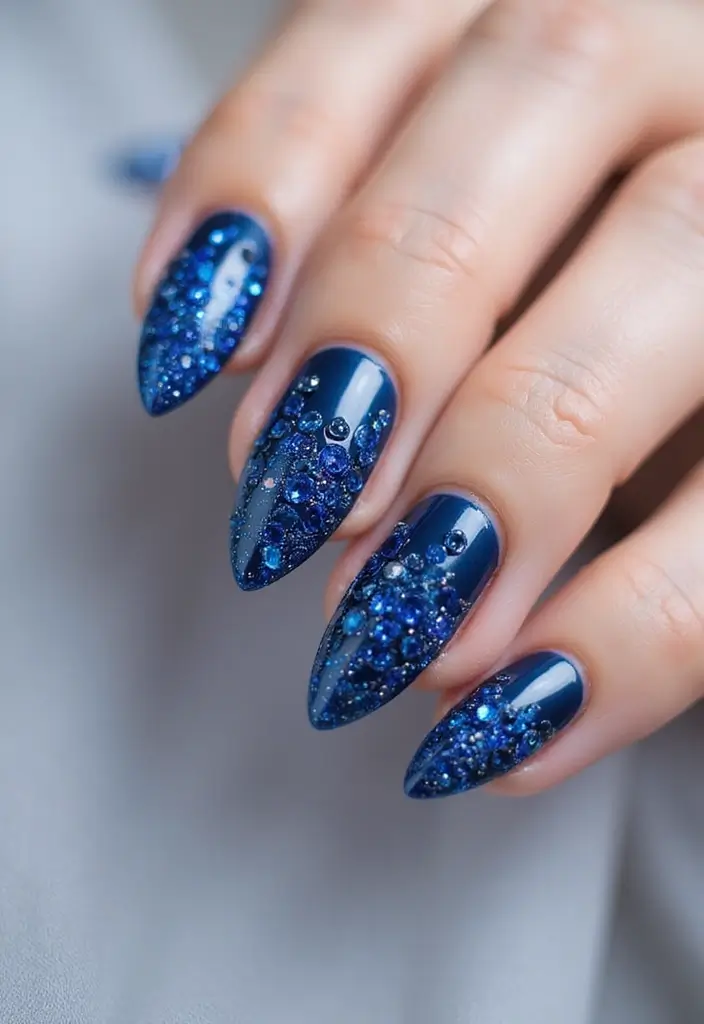 30 Serene Blue Nail Design Ideas for Cool - 23. Blue Stones Nail Art