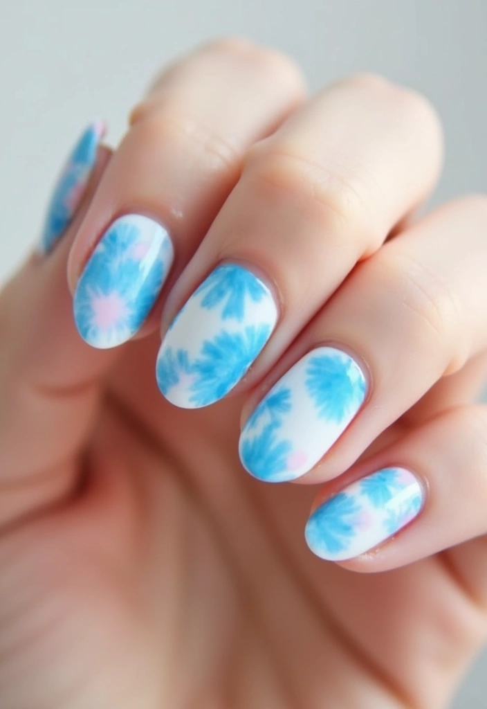 30 Serene Blue Nail Design Ideas for Cool - 24. Blue Tie-Dye