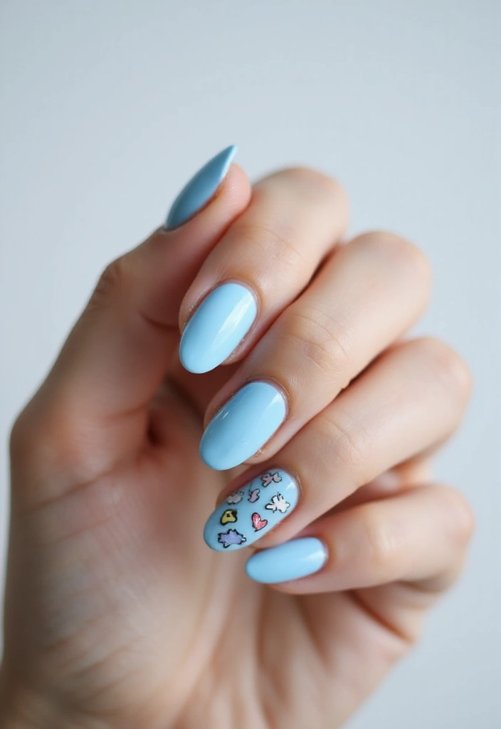 30 Serene Blue Nail Design Ideas for Cool - 27. Blue Pictorial Art