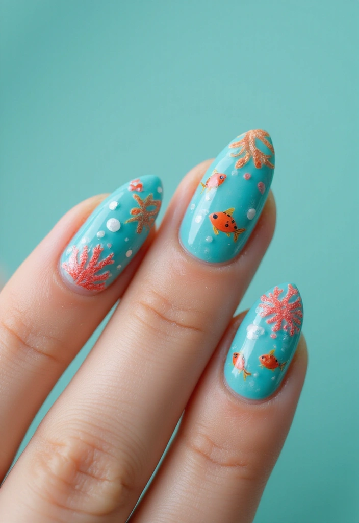 30 Serene Blue Nail Design Ideas for Cool - 30. Under the Sea