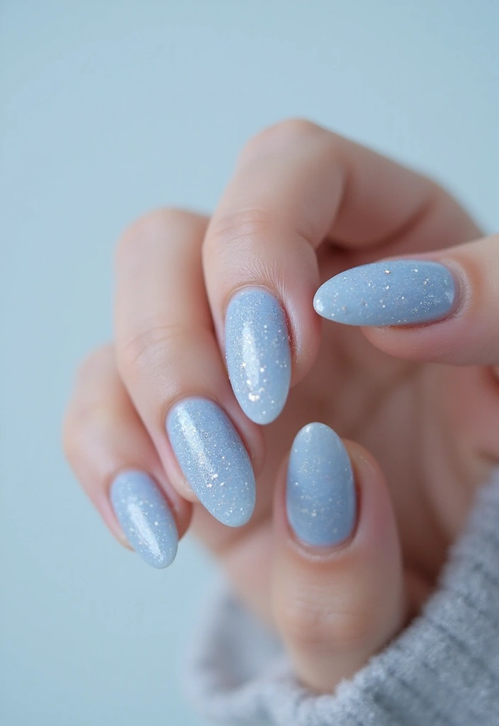30 Serene Blue Nail Design Ideas for Cool - 7. Frosty Glimmer