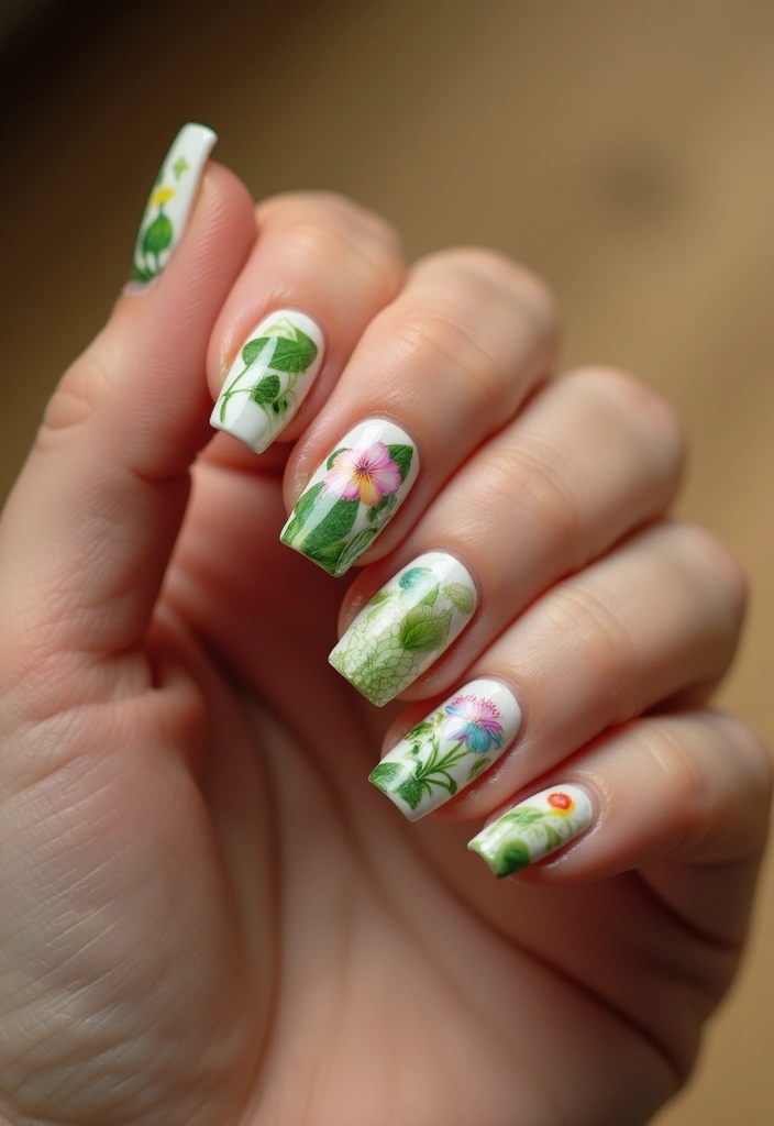 30 Short Square Acrylic Nail Ideas for Compact Chic - 10. Nature-Inspired Designs