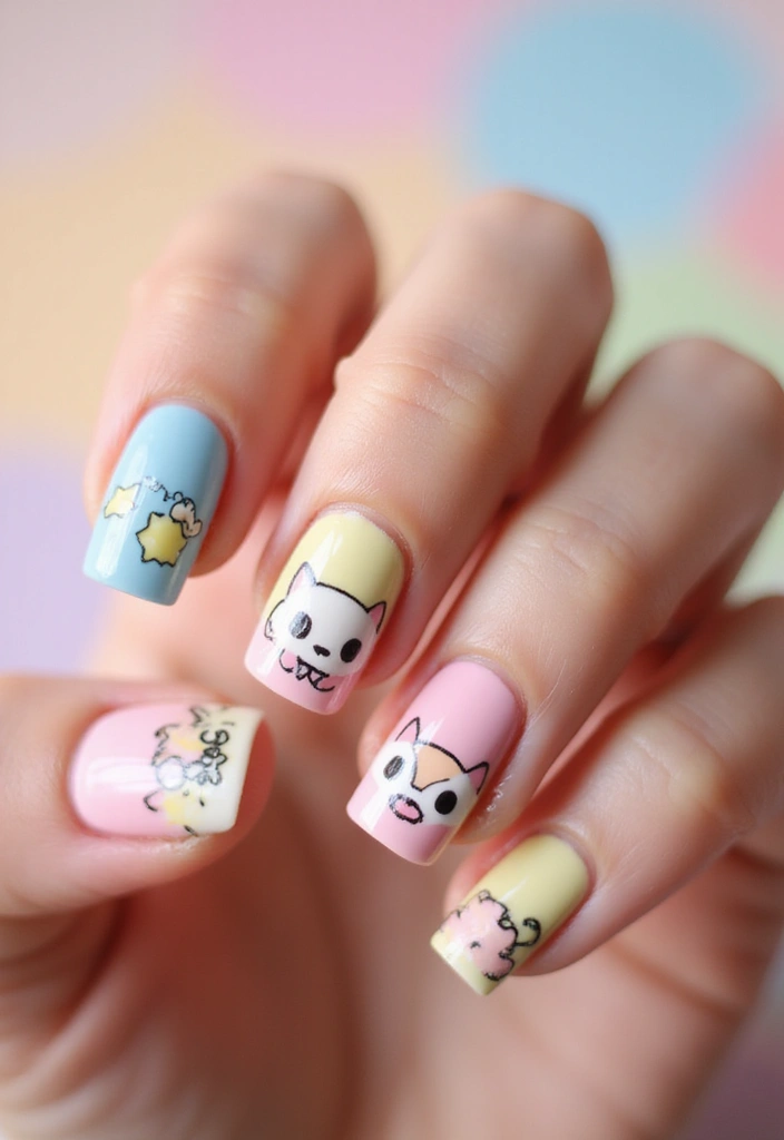 30 Short Square Acrylic Nail Ideas for Compact Chic - 18. Whimsical Characters