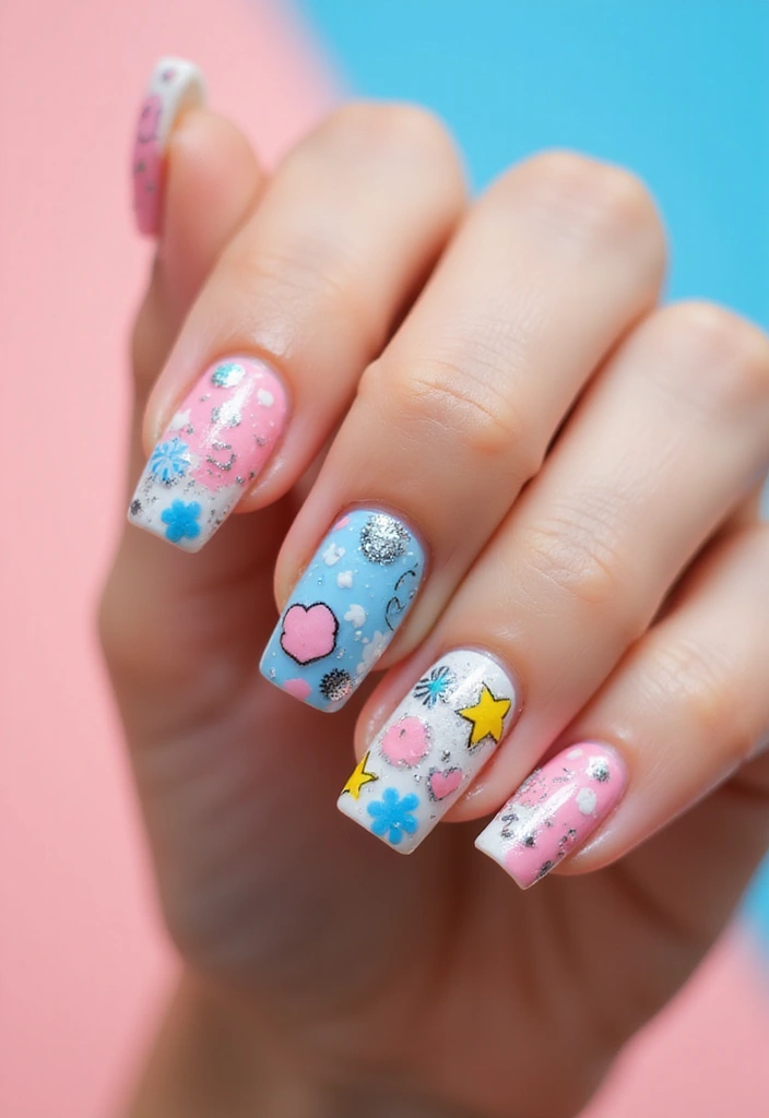 30 Short Square Acrylic Nail Ideas for Compact Chic - 22. Cute Doodle Art