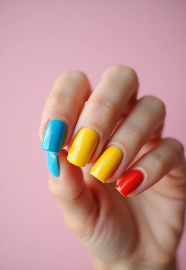 30 Short Square Acrylic Nail Ideas for Compact Chic - 24. Color Blocking