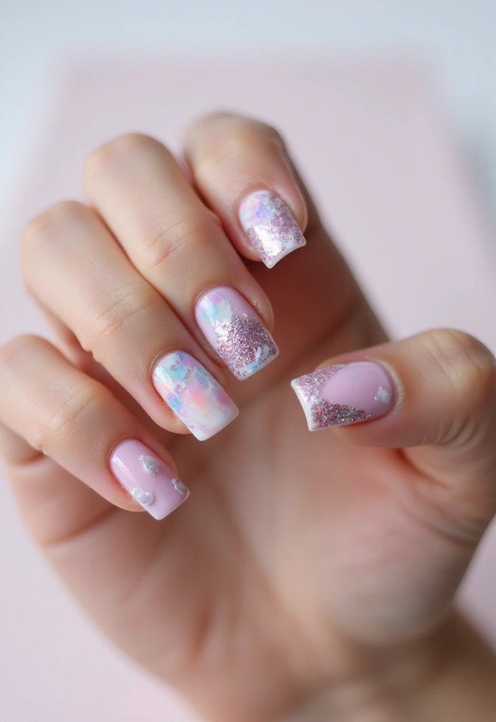 30 Short Square Acrylic Nail Ideas for Compact Chic - 25. Mixed Media