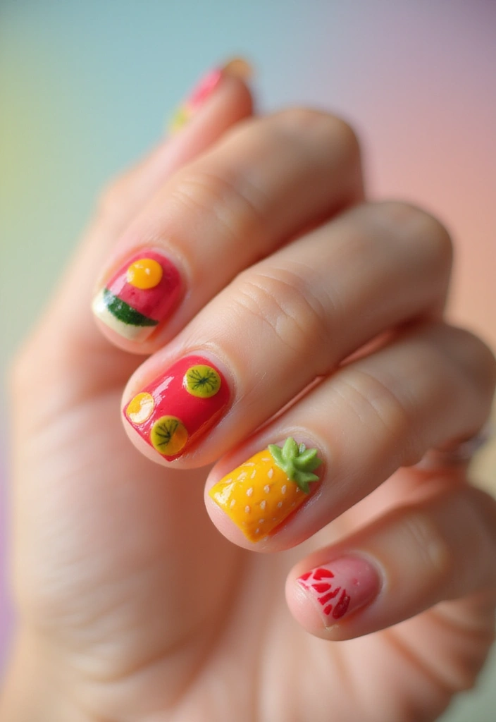 30 Short Square Acrylic Nail Ideas for Compact Chic - 26. Fruit-Inspired Nails