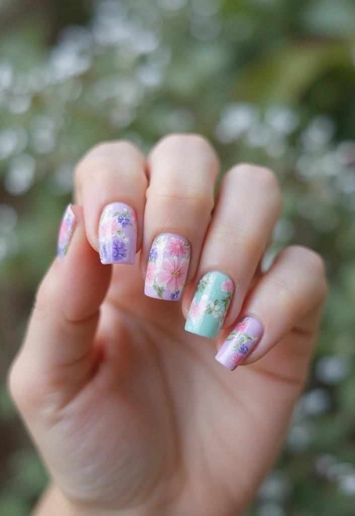 30 Short Square Acrylic Nail Ideas for Compact Chic - 27. Floral Prints