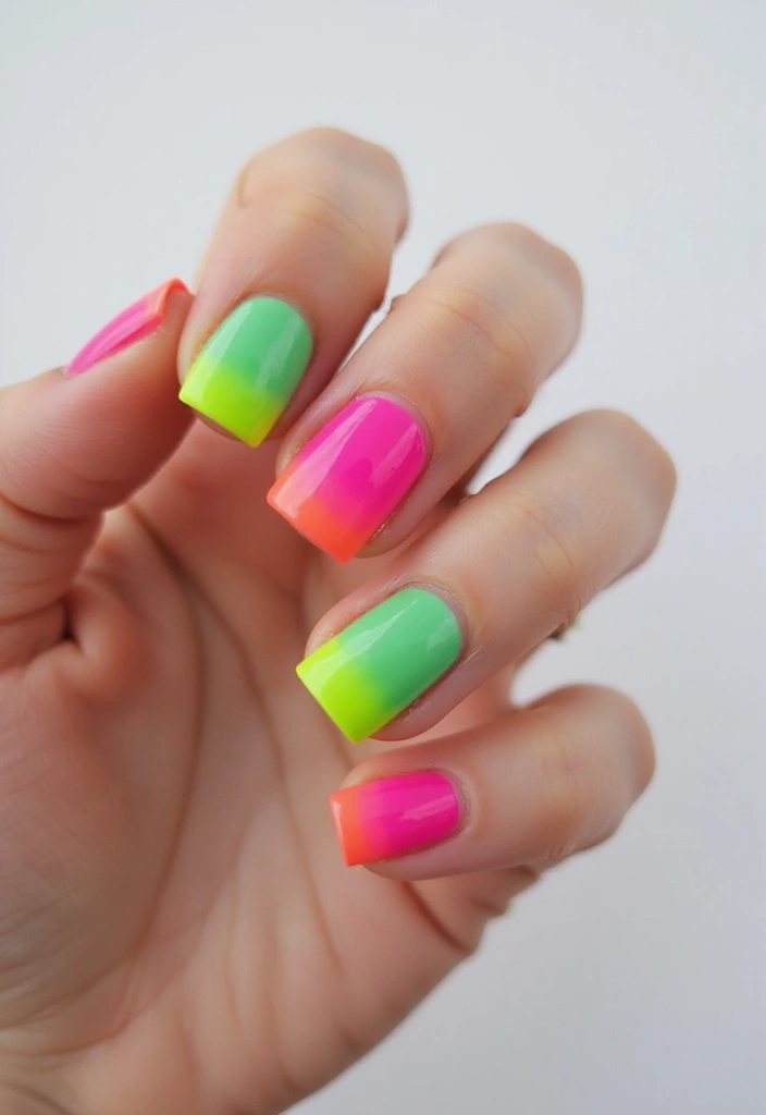 30 Short Square Acrylic Nail Ideas for Compact Chic - 30. Gradient Neon