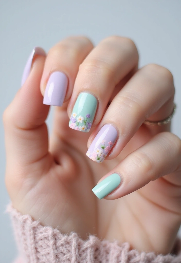 30 Short Square Nail Ideas for Neat - 10. Floral Accents