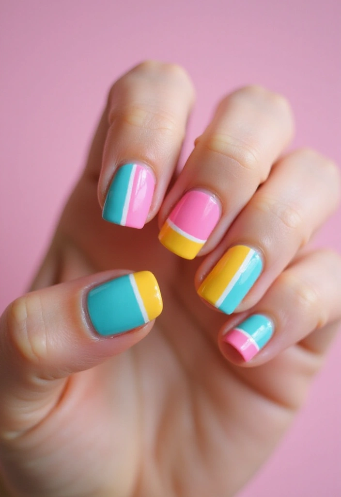 30 Short Square Nail Ideas for Neat - 12. Color Block Chic
