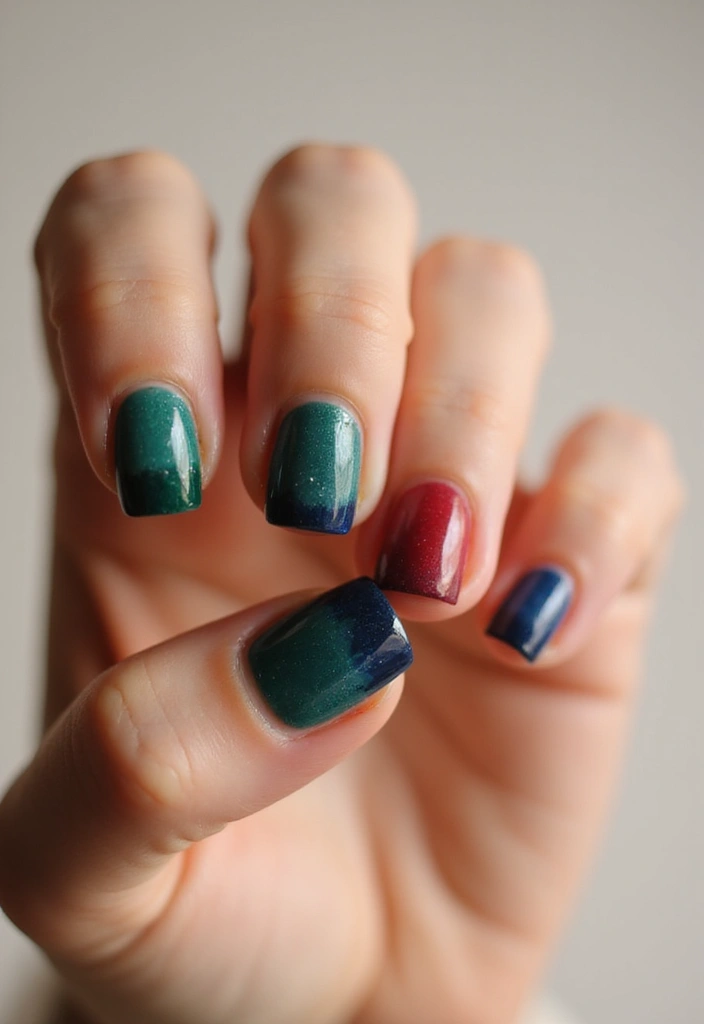 30 Short Square Nail Ideas for Neat - 13. Jewel Toned Elegance