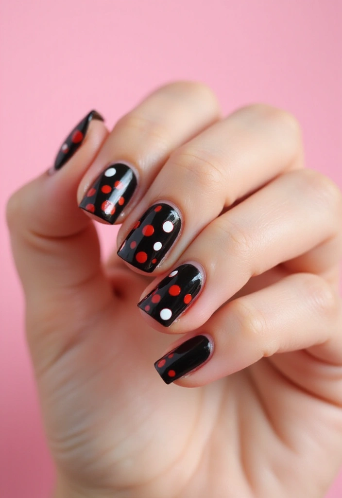 30 Short Square Nail Ideas for Neat - 19. Polka Dot Fun