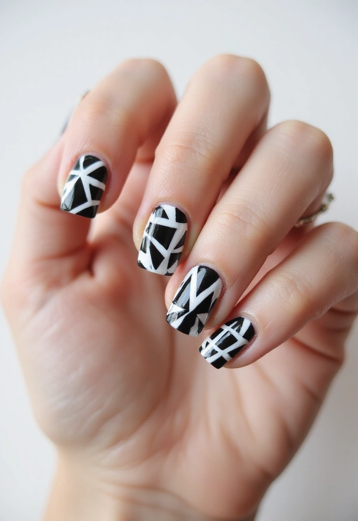 30 Short Square Nail Ideas for Neat - 2. Geometric Lines