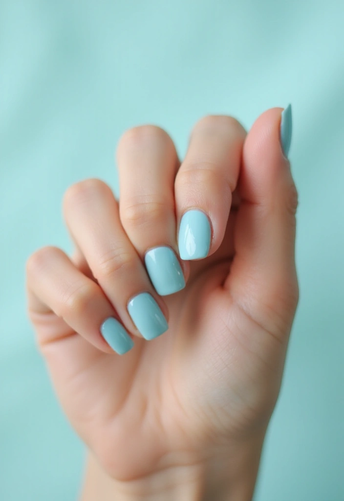 30 Short Square Nail Ideas for Neat - 22. Light Blue Weekender