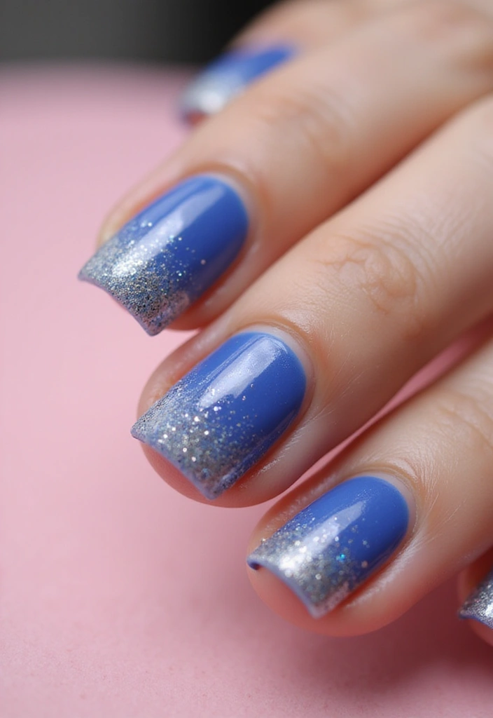 30 Short Square Nail Ideas for Neat - 24. Sparkling Ombre