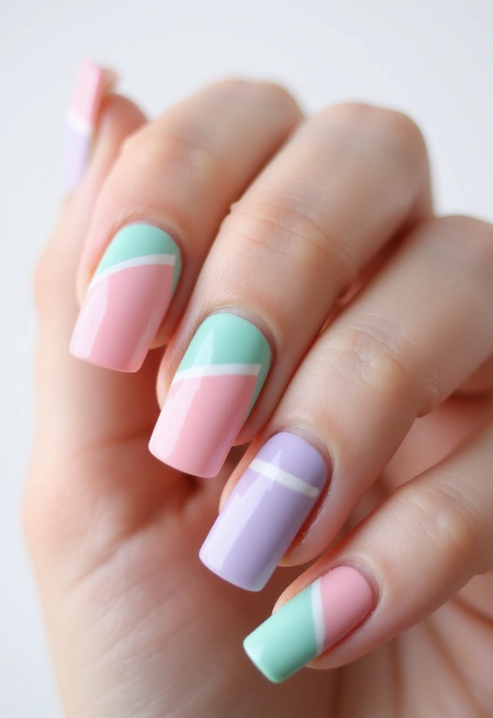 30 Short Square Nail Ideas for Neat - 25. Classic Candy Stripes