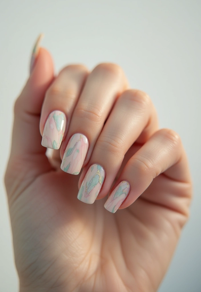 30 Short Square Nail Ideas for Neat - 26. Artistic Marble