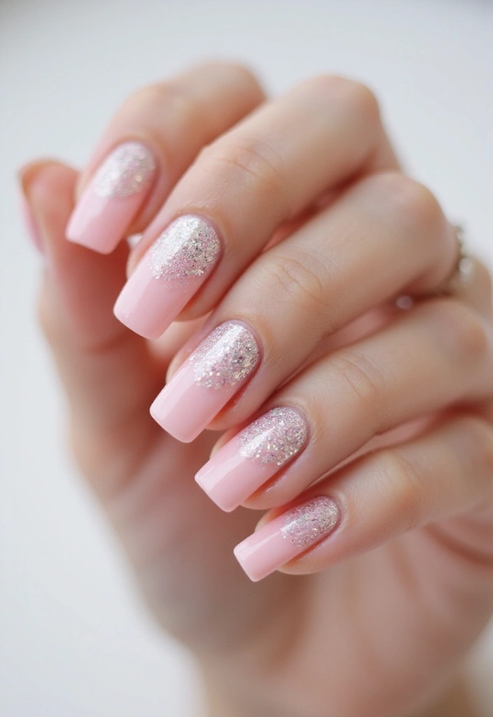 30 Short Square Nail Ideas for Neat - 28. Gradient Glitter