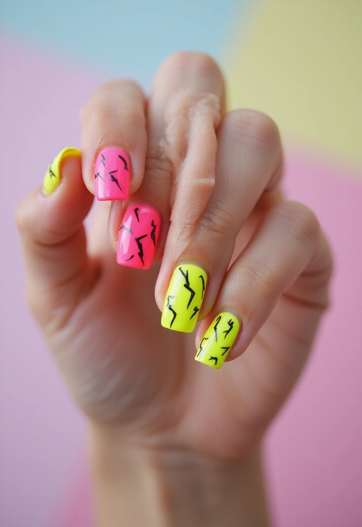30 Square Acrylic Nail Ideas for Sharp Edges - 1. Neon Dreams