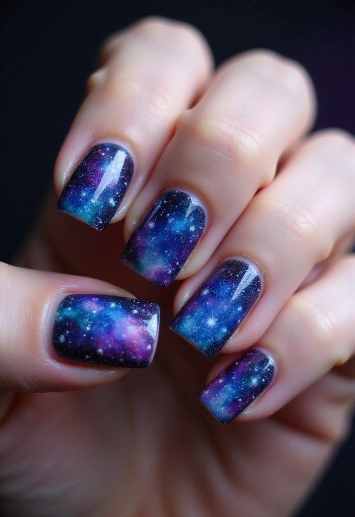30 Square Acrylic Nail Ideas for Sharp Edges - 17. Cosmic Vibes