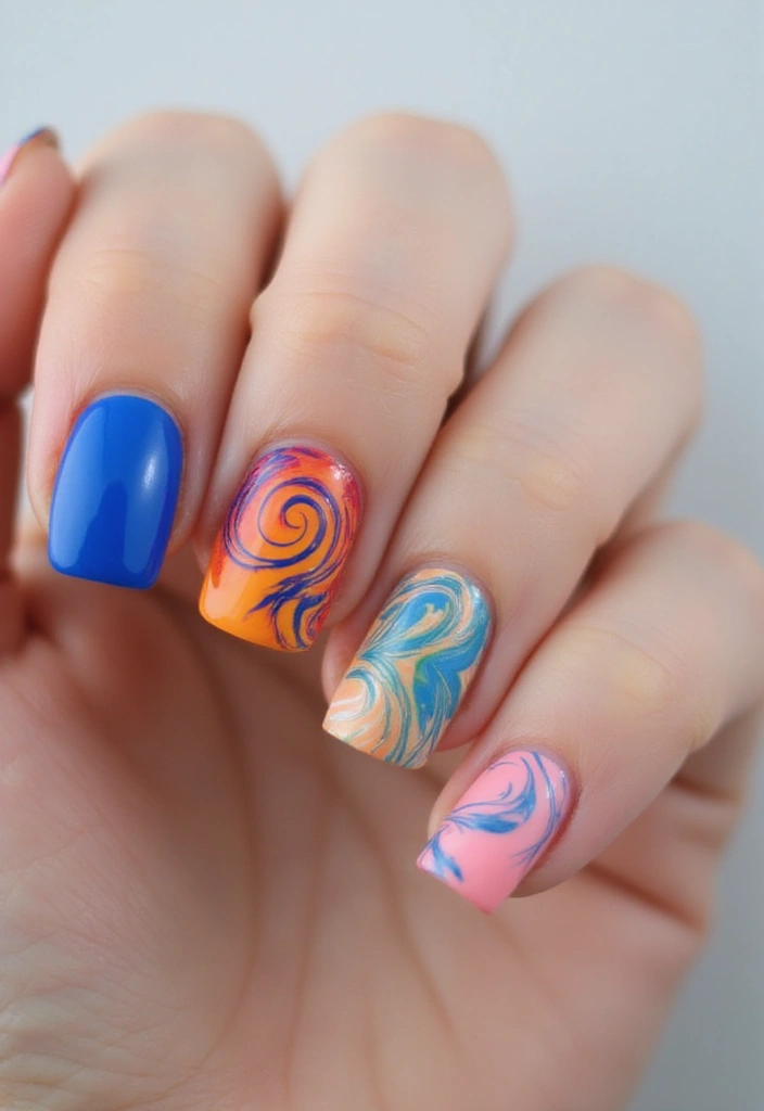 30 Square Acrylic Nail Ideas for Sharp Edges - 25. Artistic Swirls