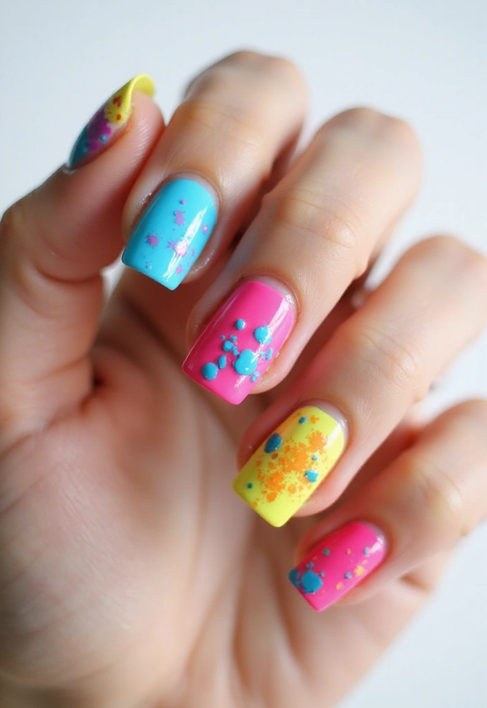 30 Square Acrylic Nail Ideas for Sharp Edges - 27. Artistic Splashes