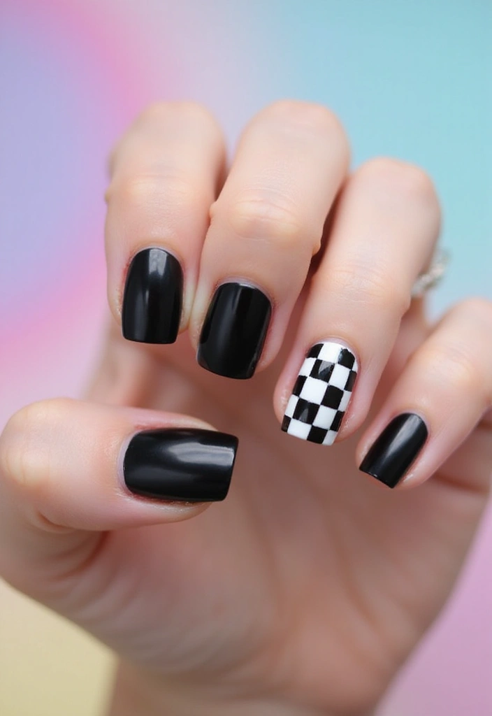 30 Square Acrylic Nail Ideas for Sharp Edges - 28. Checkerboard Style