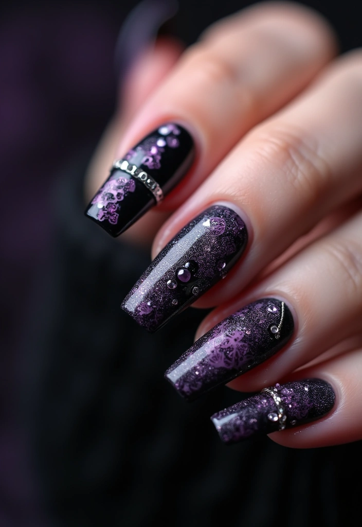 30 Square Acrylic Nail Ideas for Sharp Edges - 3. Gothic Glam