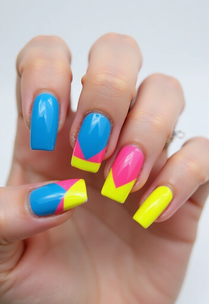 30 Square Acrylic Nail Ideas for Sharp Edges - 30. Bold Color Combinations