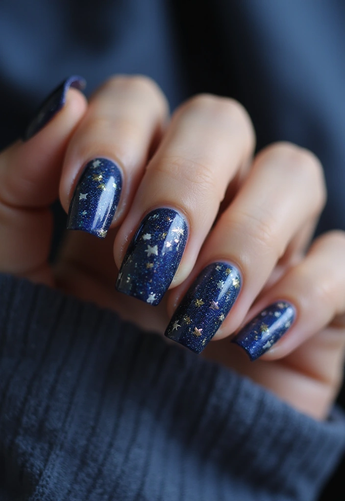 30 Twinkling Nails with Stars for Celestial - 1. Midnight Blue Galaxy