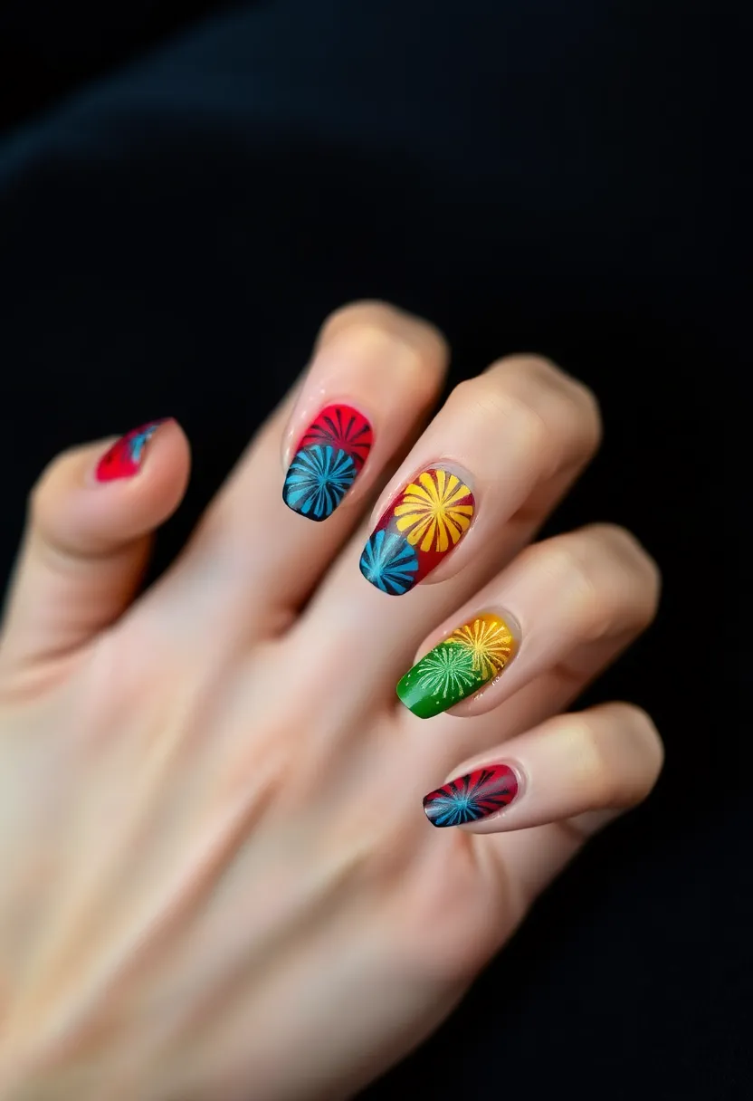 30 Vibrant Latina-Inspired Nail Ideas for Cultural Festivals: Fiery Flair - 10. Festive Fireworks