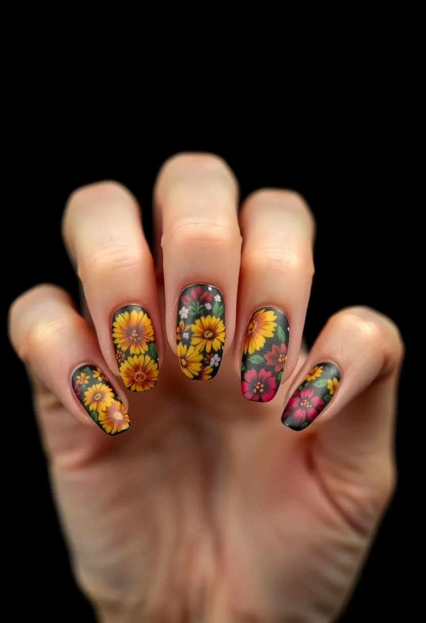 30 Vibrant Latina-Inspired Nail Ideas for Cultural Festivals: Fiery Flair - 13. Day of the Dead Flowers