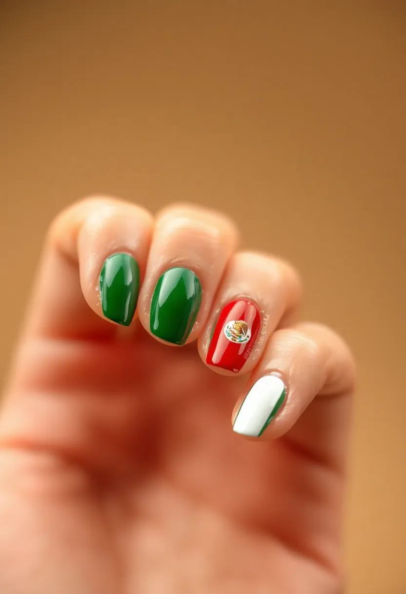 30 Vibrant Latina-Inspired Nail Ideas for Cultural Festivals: Fiery Flair - 16. Mexican Flag Inspiration