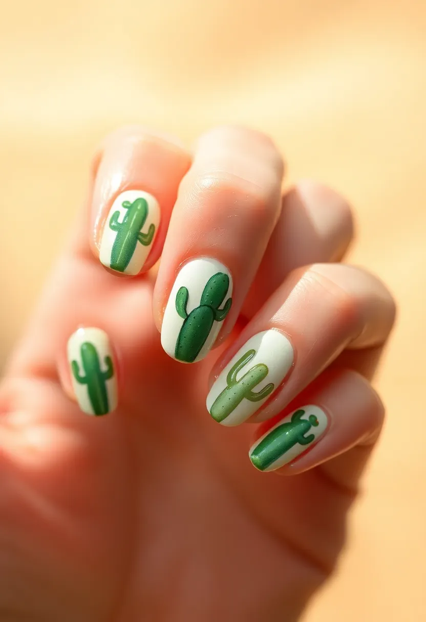 30 Vibrant Latina-Inspired Nail Ideas for Cultural Festivals: Fiery Flair - 19. Cactus & Desert Vibes