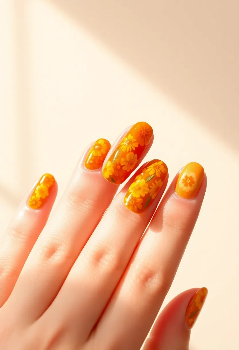 30 Vibrant Latina-Inspired Nail Ideas for Cultural Festivals: Fiery Flair - 21. Marigold Mania