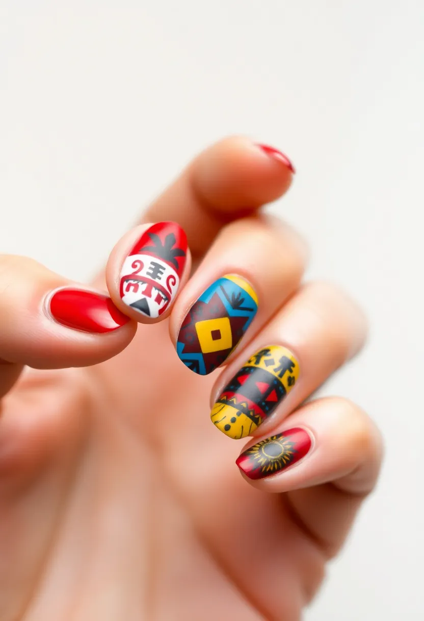 30 Vibrant Latina-Inspired Nail Ideas for Cultural Festivals: Fiery Flair - 22. Cultural Symbols