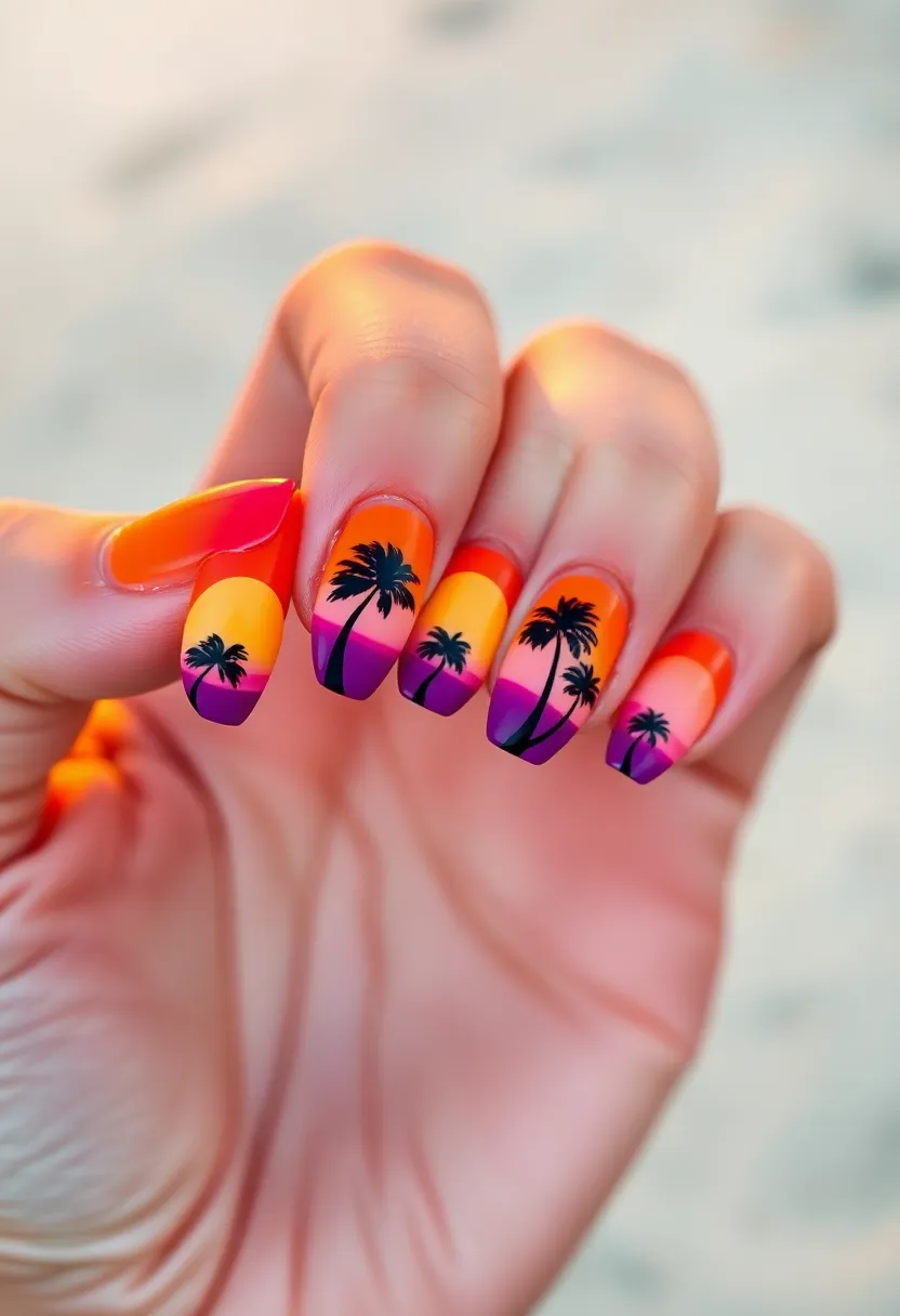 30 Vibrant Latina-Inspired Nail Ideas for Cultural Festivals: Fiery Flair - 23. Sunset Silhouettes