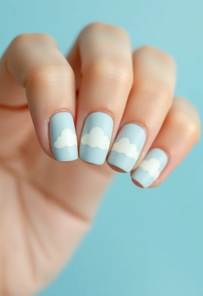 30 Vibrant Latina-Inspired Nail Ideas for Cultural Festivals: Fiery Flair - 27. Whimsical Clouds