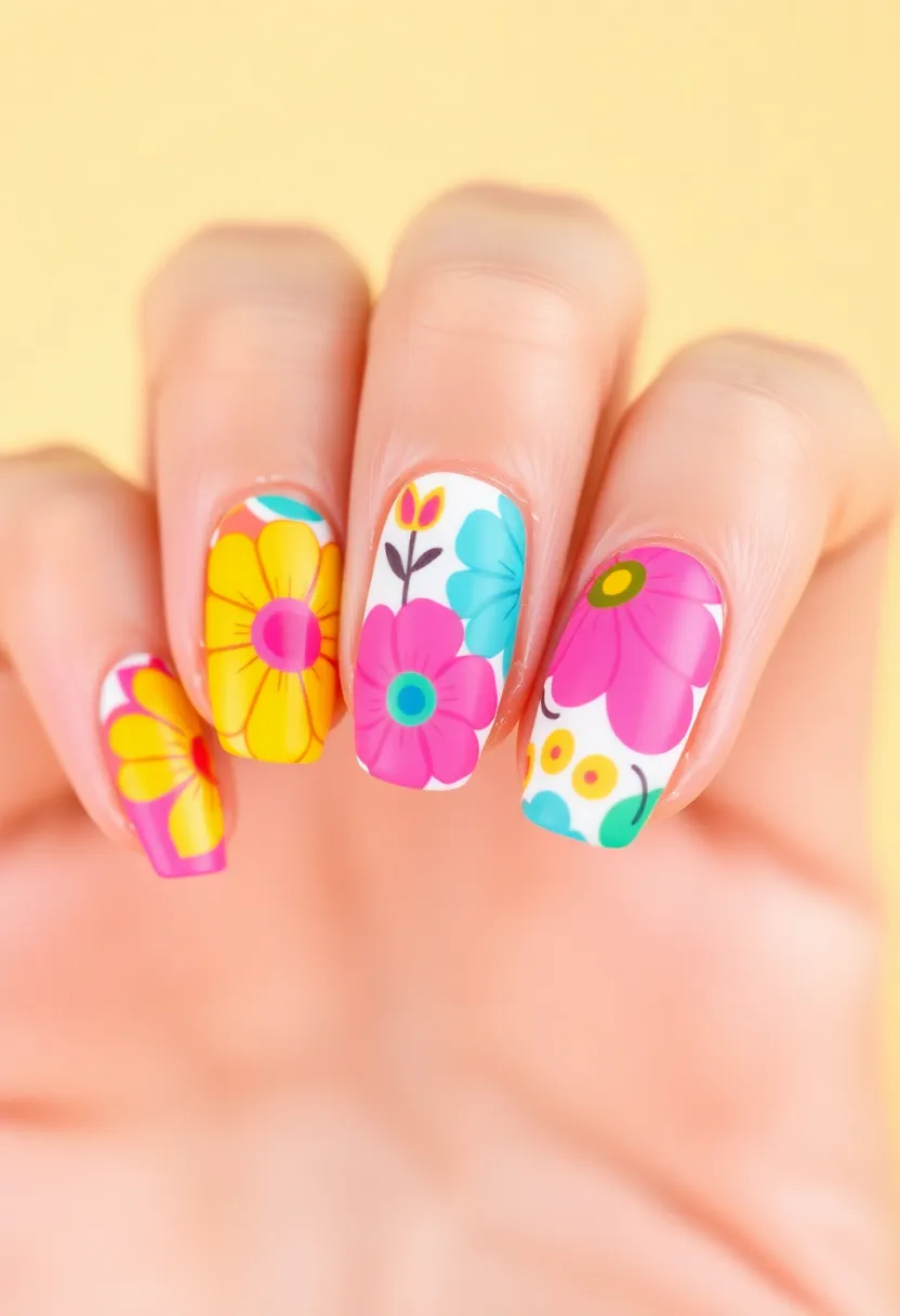 30 Vibrant Latina-Inspired Nail Ideas for Cultural Festivals: Fiery Flair - 7. Bold Floral Designs