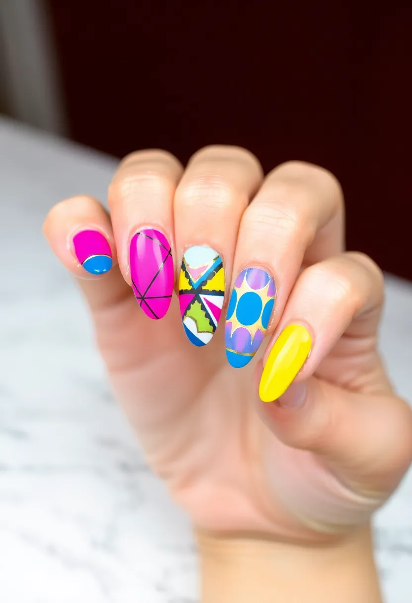 30 Vibrant Latina-Inspired Nail Ideas for Cultural Festivals: Fiery Flair - 8. Geometric Colors