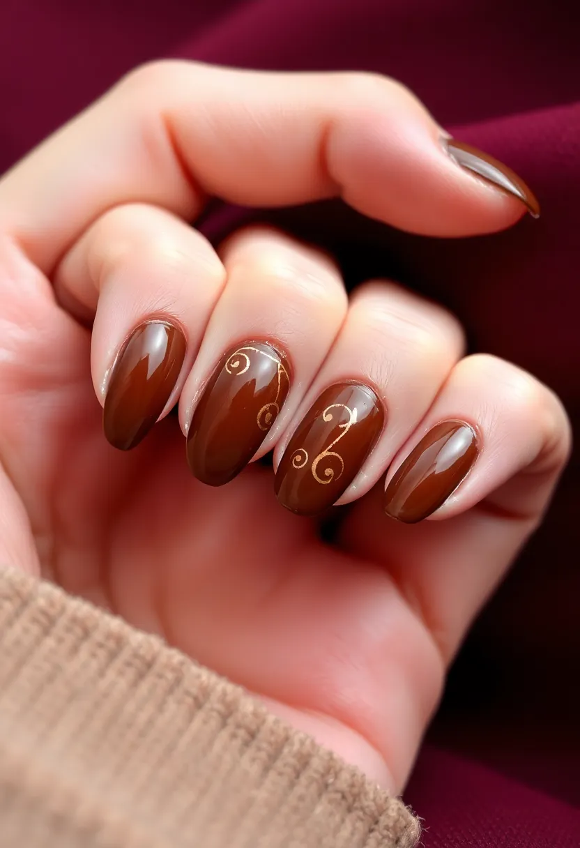 30 Warm Brown Nail Ideas for Earthy Elegance - 13. Warm Brown and Gold