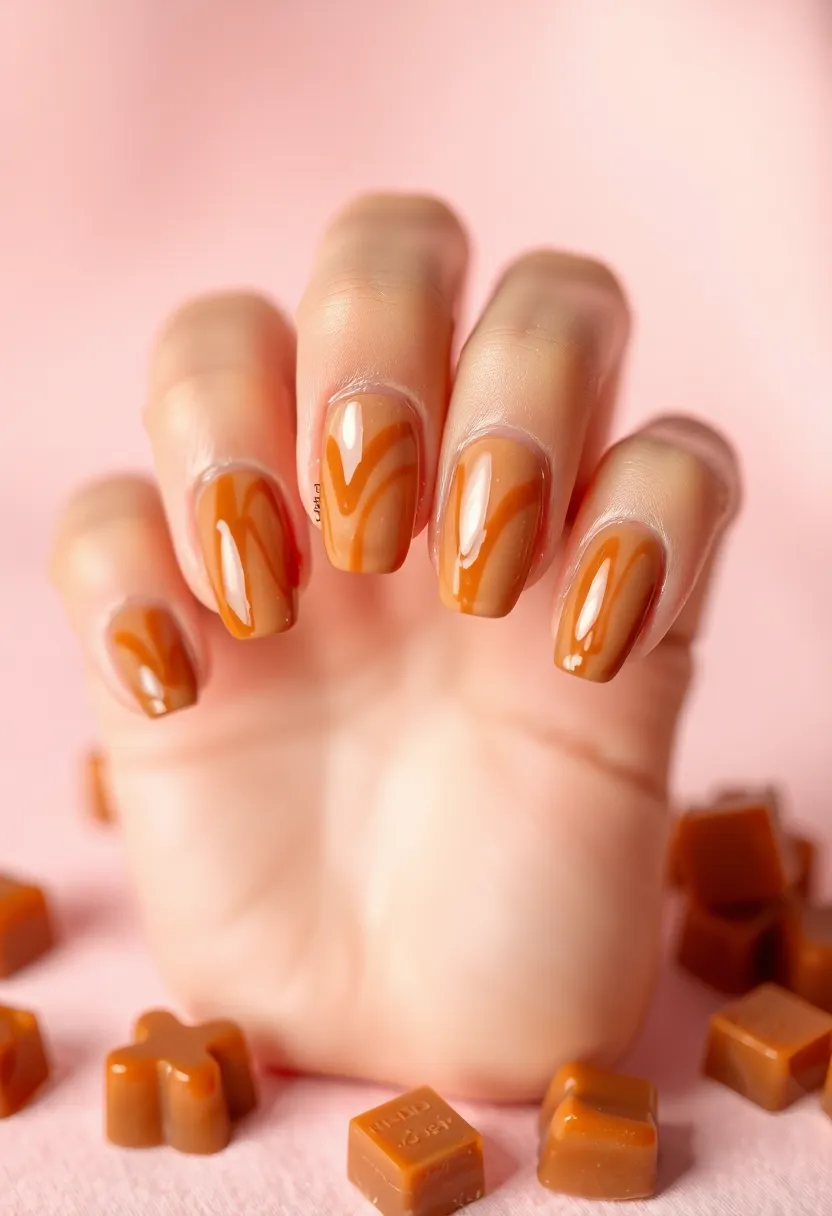 30 Warm Brown Nail Ideas for Earthy Elegance - 18. Caramel Drizzle