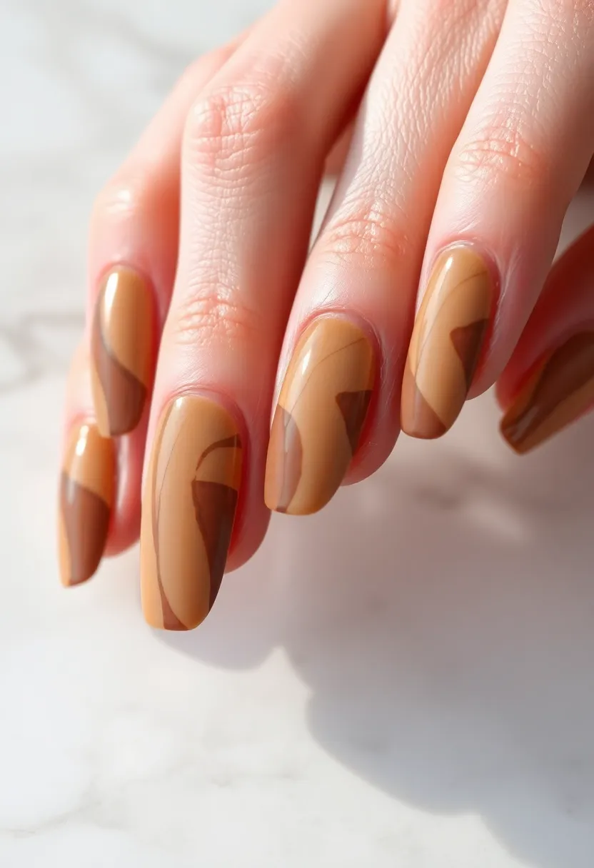 30 Warm Brown Nail Ideas for Earthy Elegance - 19. Accent Marble Nail